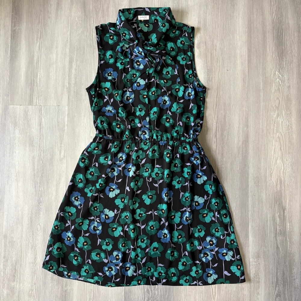 Sunday Best Black Floral Mini Dress with Green and Blue Flowers
